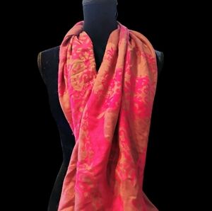 Pashmina Scarf Pink and Tan With A Little Light Fringe Scarf/ Wrap